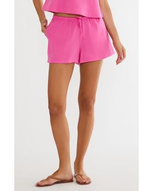 Beach Riot Birkley Polka Dot Cotton & Linen Cover-Up Shorts - Pink