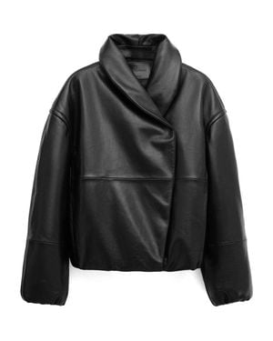 Mango Oversize Leather Jacket - Black