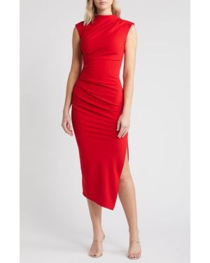 NIKKI LUND Diana Asymmetric Hem Sheath Dress - Red