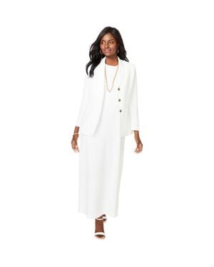 Jessica London 2-Piece Stretch Crepe Single-Breasted Maxi Jacket Dress - White