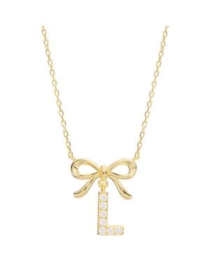 ATHRA LUXE Cubic Zirconia Bow Initial Pendant Necklace - Metallic