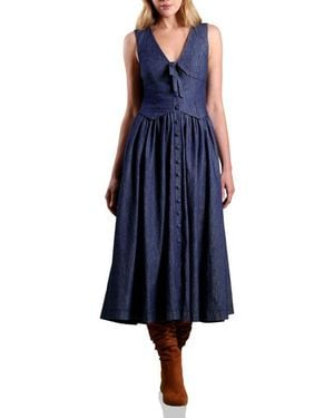 Avec Les Filles Denim Twofer Cotton Dress - Blue