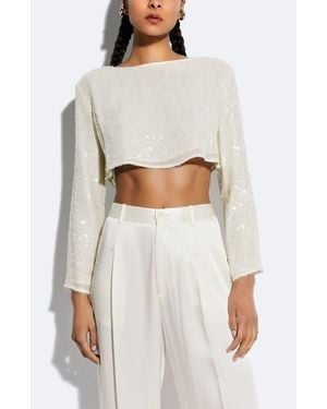 LAPOINTE Sequin Cropped Boatneck Top - White