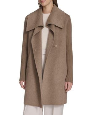 Kenneth Cole Rib Sleeve Mixed Media Coat - Brown