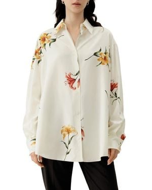 LILYSILK Lily Print Silk Oversize Shirt - Natural
