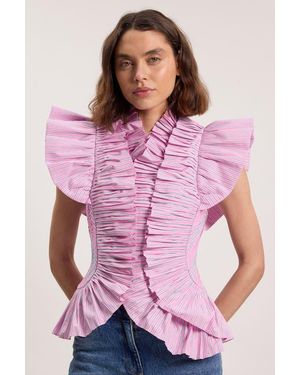 Karen Millen High Neck Ruffle Sleeve Top - Pink