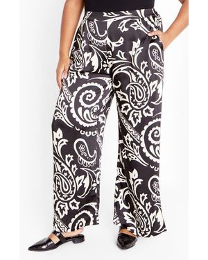 City Chic Belen Print Pull-On Pants - Black