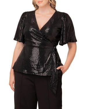 Kiyonna Shimmerying Sequin Wrap Top - Black