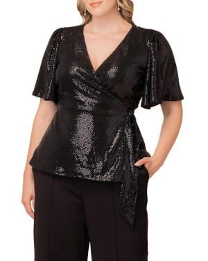 Kiyonna Shimmerying Sequin Wrap Top - Black