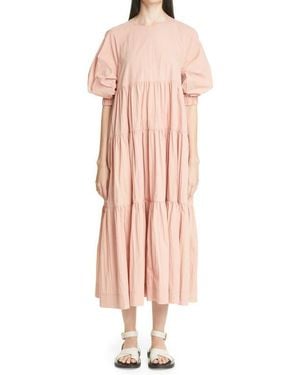 Co. Tiered Bubble Sleeve Midi Dress - Pink