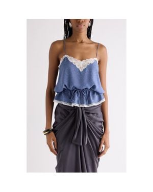 Chloé Lace Trim Floral Silk Jacquard Camisole Top - Blue