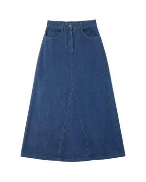Faves Mineral Wash Godet Panel Front Zip Maxi Skirt - Blue