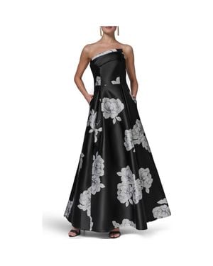 Donna Karan One-Shoulder Floral Print Gown - Black