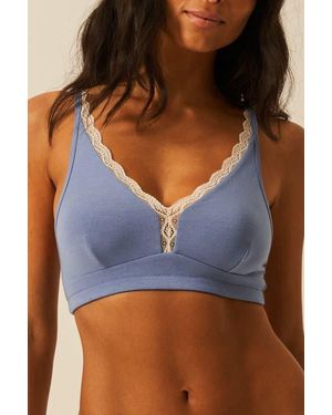Stripe & Stare The Lace Plunge & High Rise Knicker Set - Blue