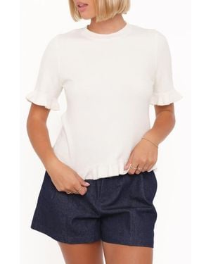 Petal & Pup Emilie Ruffle Trim Short Sleeve Sweater - White