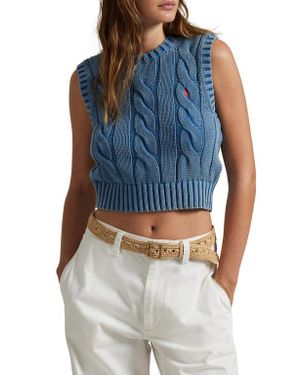 Polo Ralph Lauren Cable Knit Crop Cotton Sweater Vest - Blue