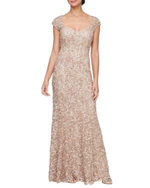 Alex Evenings Soutache Sequin Lace A-Line Gown With Wrap - Natural