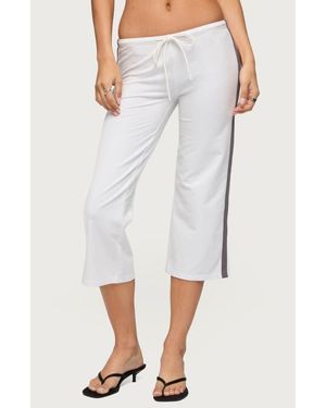 Edikted Milene Side Stripe Terry Drawstring Capri Pants - White