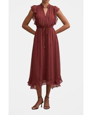 EVER NEW Maxwell Flutter Sleeve Midi Dress - Red