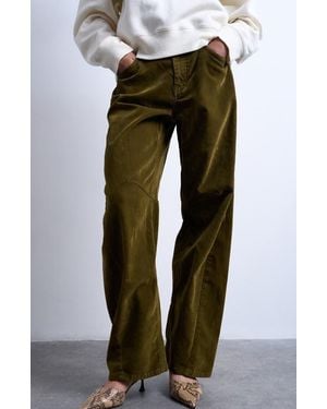 TOPSHOP Velvet Barrel Leg Pants - Green