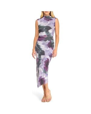 Socialite Floral Shirred Mesh Dress - Blue