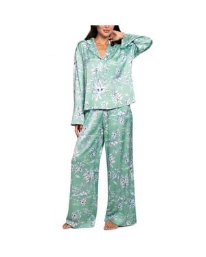 MIDNIGHT BAKERY Floral Satin Pajamas - Blue