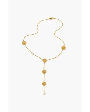 Yoj Long Rose Lariat Necklace - White