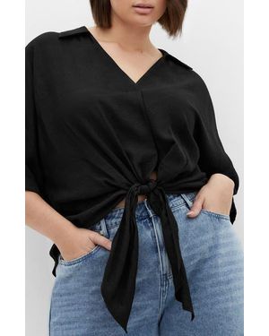 City Chic Rosie Tie Front Top - Black