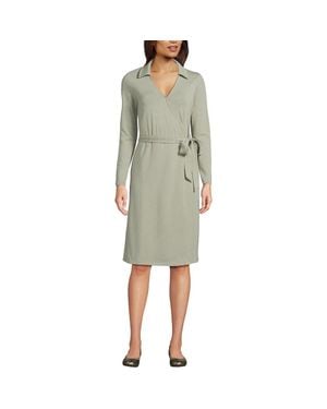 Lands' End Cotton Modal Collared Wrap Dress - Green
