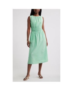 Caslon Sleeveless Smocked Waist Cotton Midi Dress - Green