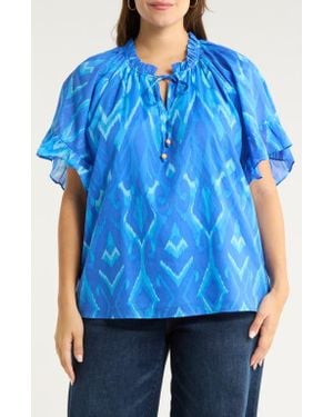 Sugarlips Carys Print Tie Neck Top - Blue