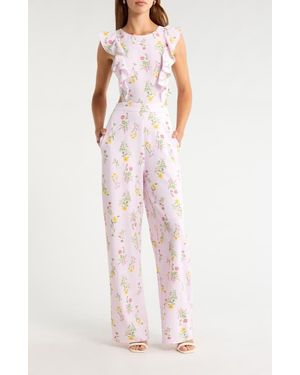 Sugarlips Margote Floral Print Ruffle Jumpsuit - White
