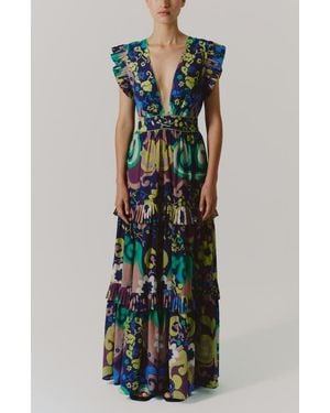 De Loreta Cora Pleated Hem Cotton Maxi Dress - Blue