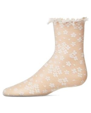 Memoi Kid's Lace-Trim Floral Net Ankle Sock - Natural