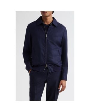 Thom Sweeney Spread Collar Wool Twill Bomber Jacket - Blue