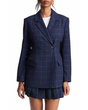 Avec Les Filles Hourglass Windowpane Blazer - Blue