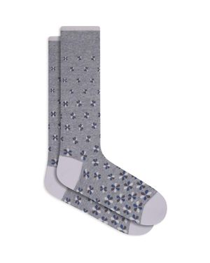 Bugatchi Floral Mercerized Cotton Blend Dress Socks - Gray