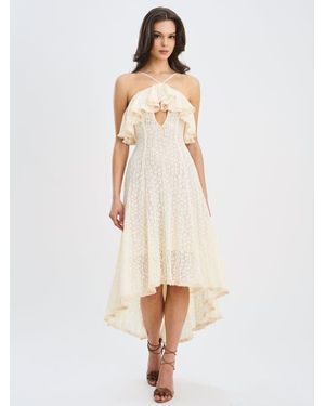 Miss Circle Idra Lace Trim Sleeveless Crochet Midi Trailing Dress - White