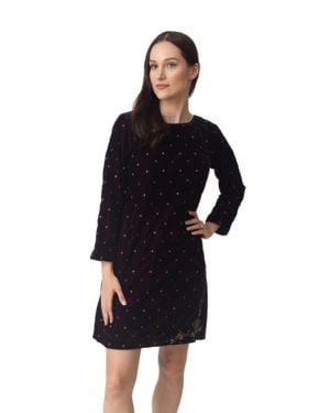 Ras Lica Hand-Embroidered Velvet Dress - Black