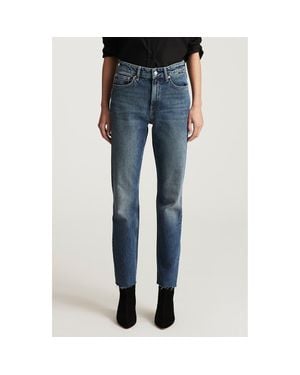Mavi New York Raw Hem High Waist Ankle Straight Leg Jeans - Blue