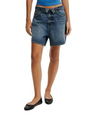 Cotton On High '90S Foldover Waistband Denim Shorts - Blue