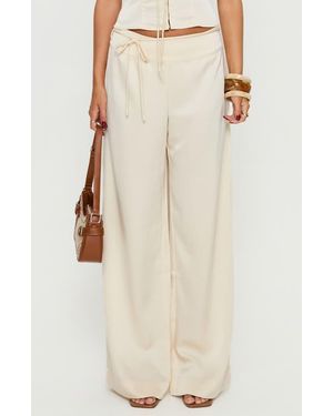 Princess Polly Aubrette Satin Wide Leg Pants - Natural