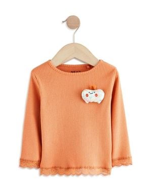 Next Kids' Pumpkin Appliqué Rib Long Sleeve Top - Orange