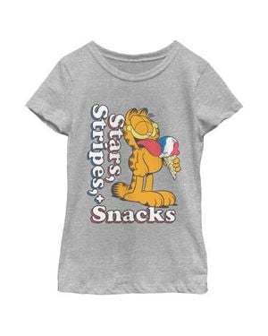 Garfield Girl's Stars Stripes And Snacks Graphic T-Shirt - Gray
