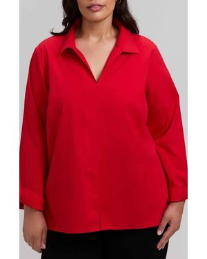 Foxcroft Agnes Non-Iron Smocked Cuff Blouse - Red