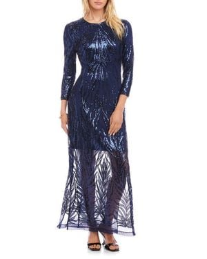 Karen Kane Sequin Long Sleeve Evening Gown - Blue
