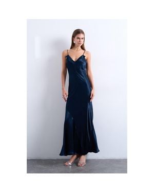 TOPSHOP Folded Neck Satin Slip Maxi Dress - Blue