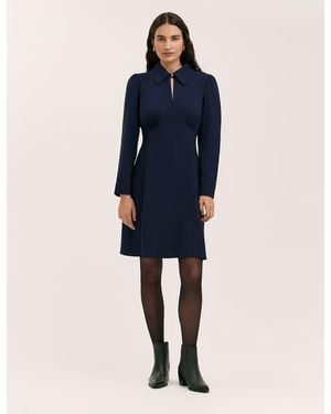 Finery London Sabine Long Sleeve Collared Short Dress - Blue