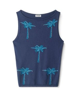 STAUD Arden Embroidered Palm Tree Top - Blue