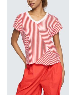 Luukaa Vanya Striped V-Neck Top - Red
